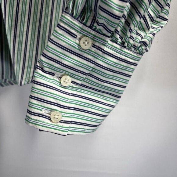 Lauren Ralph Lauren Women Blouse XL Bllue  Green Stripe Long Sleeve Tie Front - Picture 11 of 15